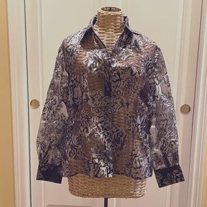 Sheer blouse with black and white floral detail size 12